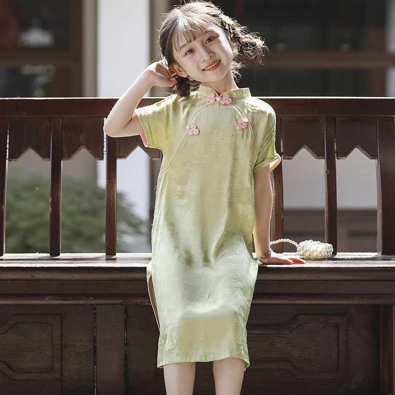 儿童旗袍中长款女童中国风连衣裙小孩新中式风格童装夏季小旗袍