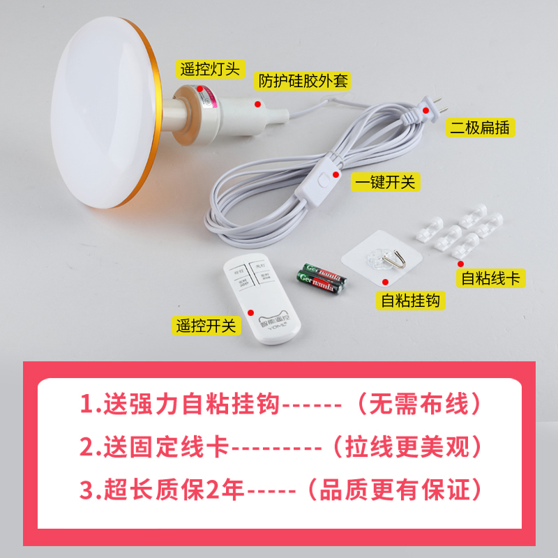 遥控家用插电灯悬挂式室内直插式超亮节能白光灯泡带电线开关插头