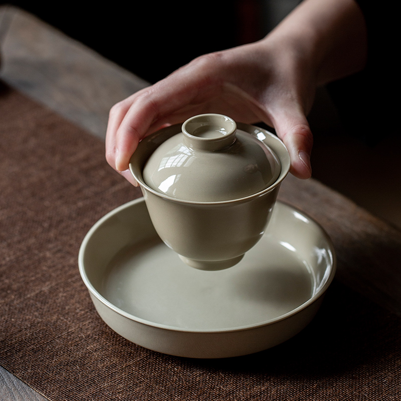 草木灰盖碗单个带盖三才泡茶碗手工茶具不烫手大号茶碗茶杯手抓碗