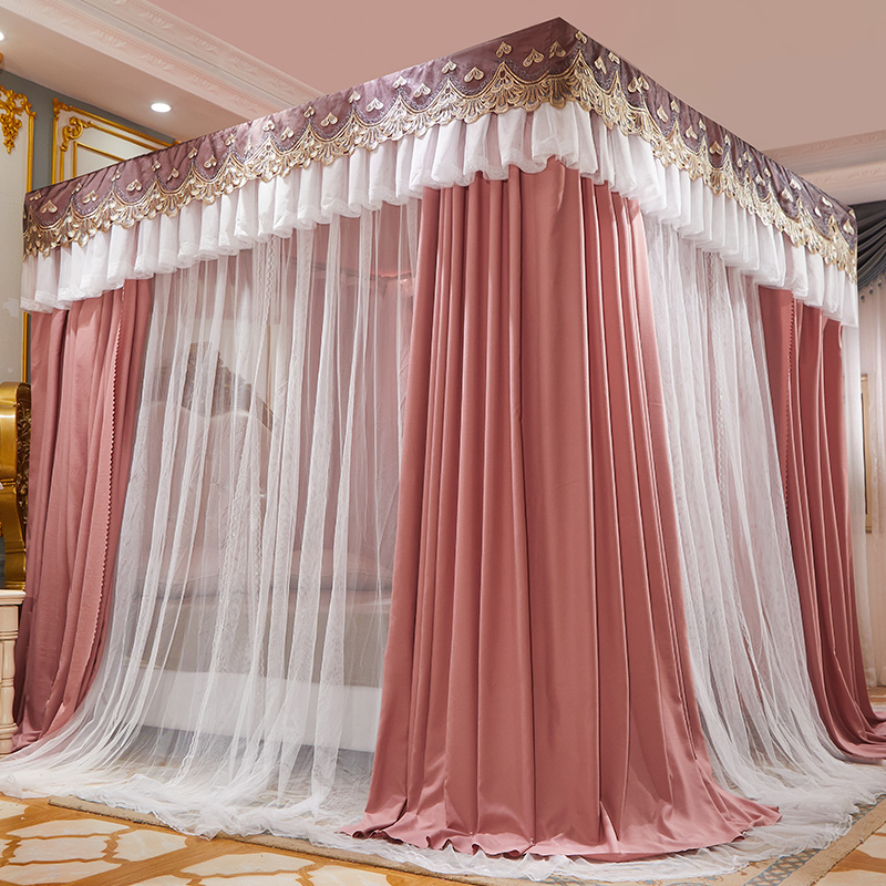 新款宫廷双层遮光蚊帐床帘一体式1.8m床家用1.5m公主风防尘顶床幔