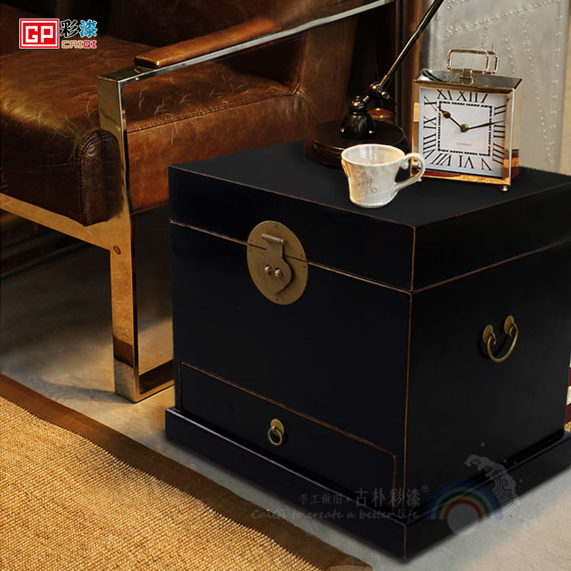 新中式仿古官箱带抽屉箱子复古做旧收纳整理箱简约茶几客厅角几