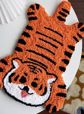 ?444工Z虎年俄罗材斯线戳毛戳绣刺绣老虎地毯地垫手DIF76668TMY料