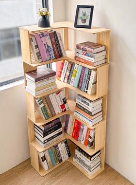 实木书架角书柜27021靠转墙拐角柜学家用客厅简易落角落收纳置生