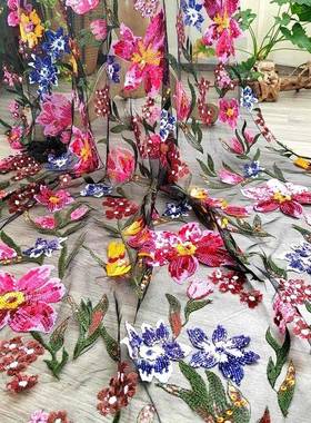 E1G-921017EG-19210彩色亮片珠片绣花刺绣面料厂《家直销现货布供