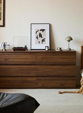 复古风HKB斗柜六斗柜抽屉柜五斗柜床室尾收卧纳柜桃胡木色储物柜