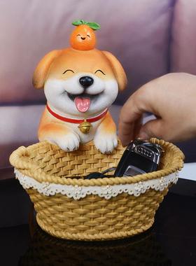 创意发摆财狗件玄关钥收纳储心想事成物桌面匙糖电视家果居装饰品