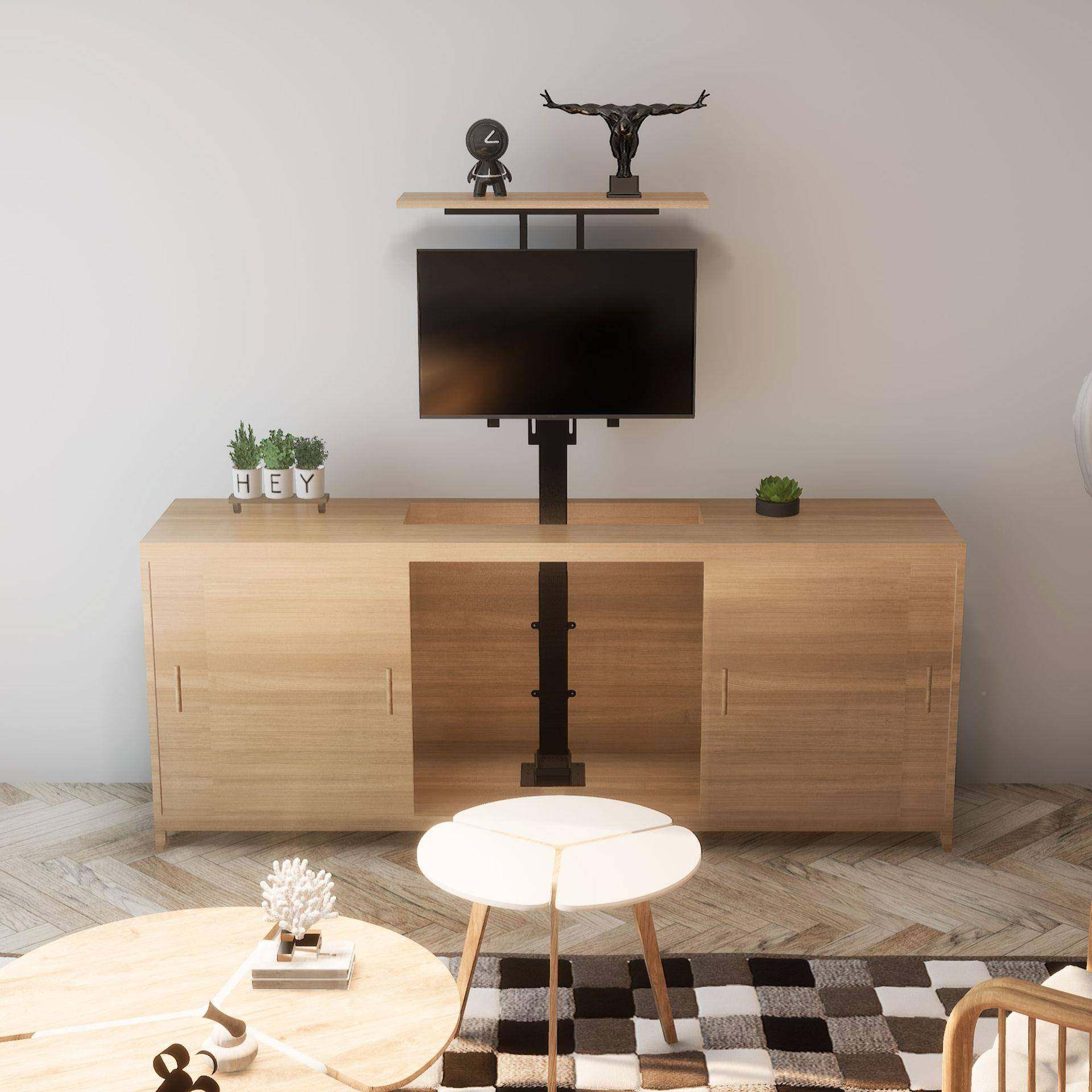 32-70CTD-TV-T寸电视遥机电动升降支架落地藏伸缩伸柜式无线隐控