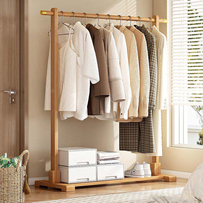 家用简易挂衣TTS架款卧室落地实木用挂衣服架子宿舍非出租屋新衣