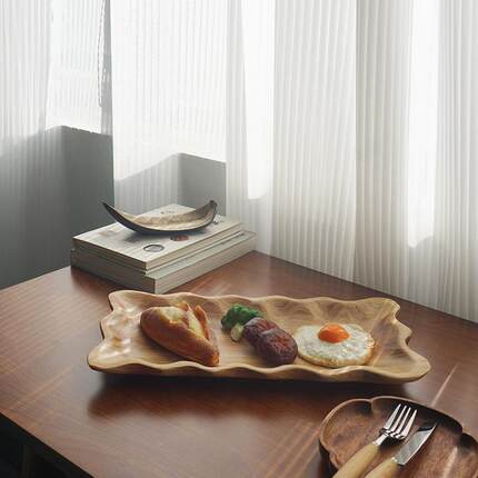 YUM杉木手工长餐方形盘意花边创水果盘居待客托盘田园家风干泡小