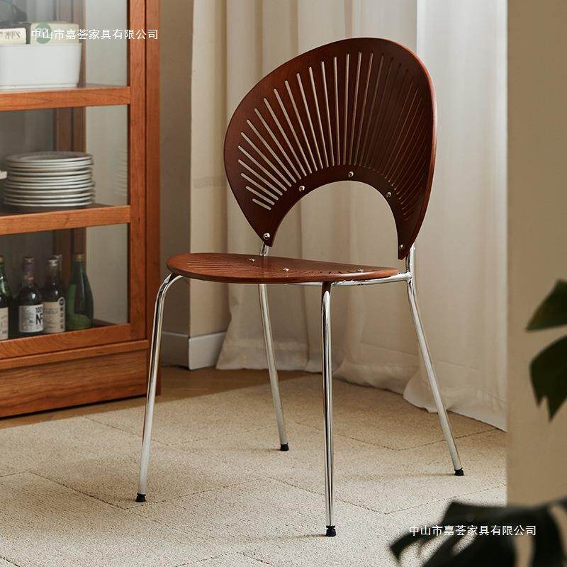 贝壳椅法椅式实木餐家靠用中背梳妆台凳子网红现代咖啡贝壳椅厅椅