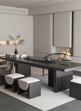 现代岛桌椅桌组合中式实木大板设计师茶高端岩77084板轻茶台办奢