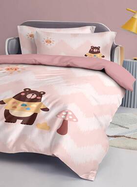 动物插10529画棉四件套卡通纯宿单舍人床用品全床单笠儿童被套三