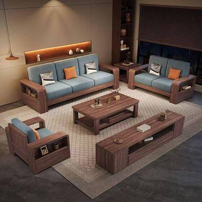 北美黑胡桃木客厅排实YPU沙发全直实木冬实夏两用木现代储物木布