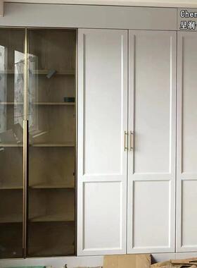 美式轻奢实衣柜定32689卧制室木玻璃平开门现代灰色奶油简风大衣