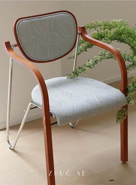 Z手HUOS“木蓝”法式复餐浅蓝实木软包扶古椅书桌椅金属JSI椅靠背