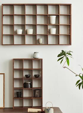 黑胡桃木茶博古架茶具纳置物架实室木展示架壁挂墙上收宝阁99185