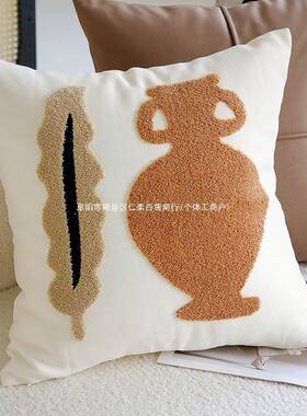 奶色床上复古风白色打结抱枕腰套垫沙发棕色ODJ靠枕床头靠含芯名