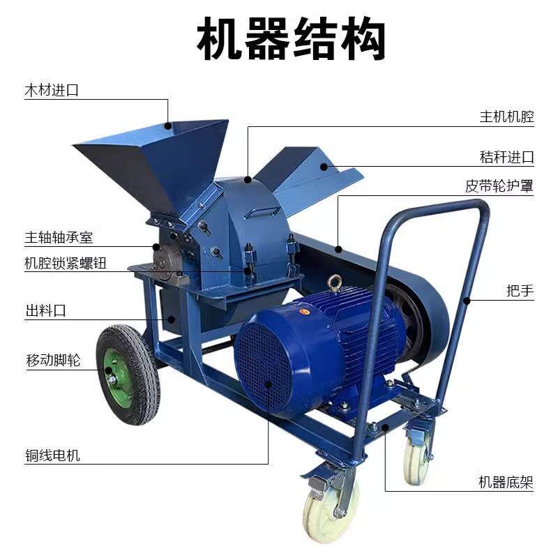 枝粉碎WOK机小型大型破碎机材木片葡萄果林园树枝条可移动碎木枝