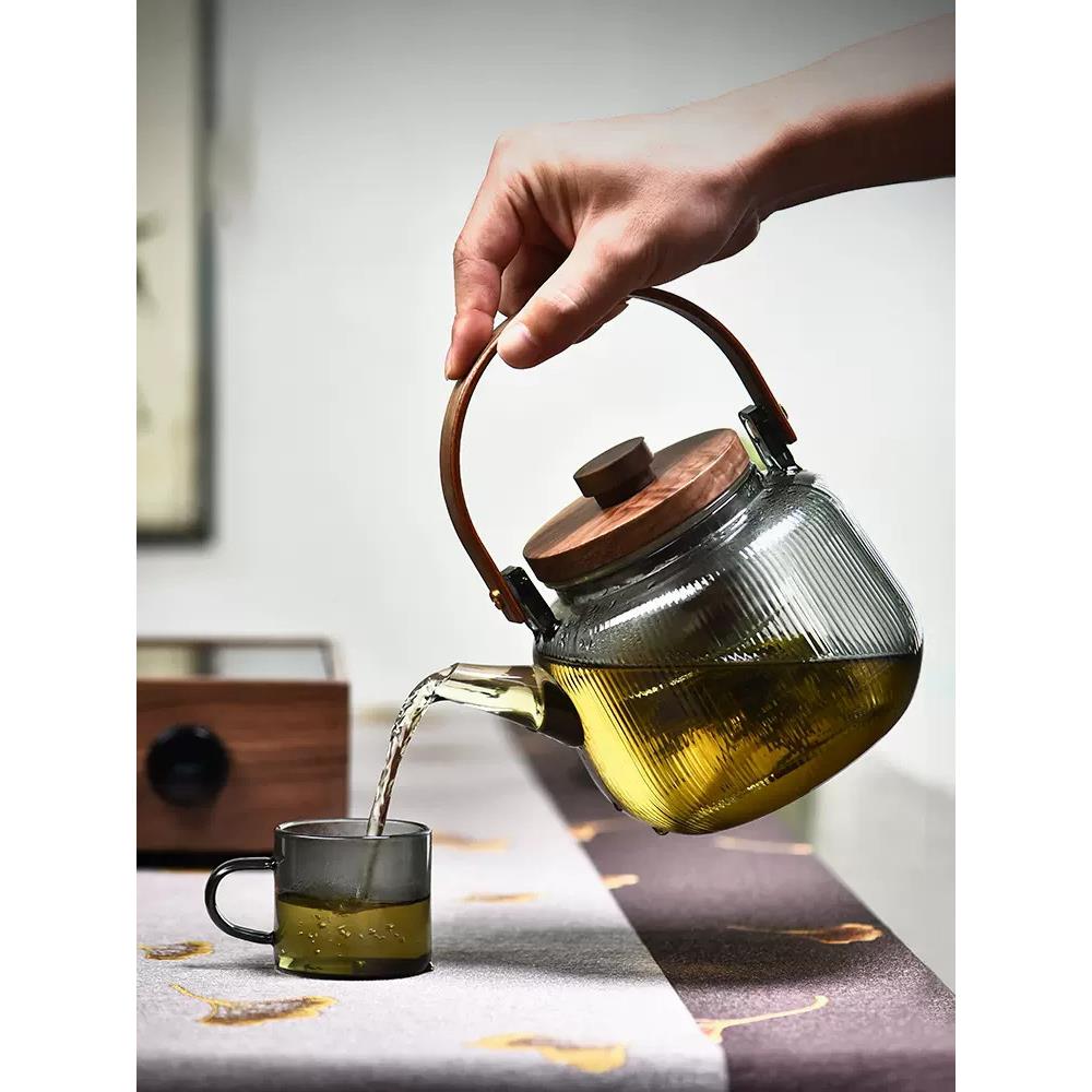 高离硼硅GCC玻璃壶可分大容量胡桃木煮水茶壶两一用体电陶炉蒸煮