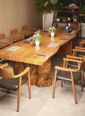 现代简新约家用客厅实木桌茶台茶中式自然边办公大板茶泡桌椅CHF