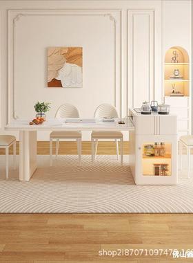 奶油伸11677缩岛台岩板桌餐桌一体餐茶桌椅轻奢组简合家用现代约