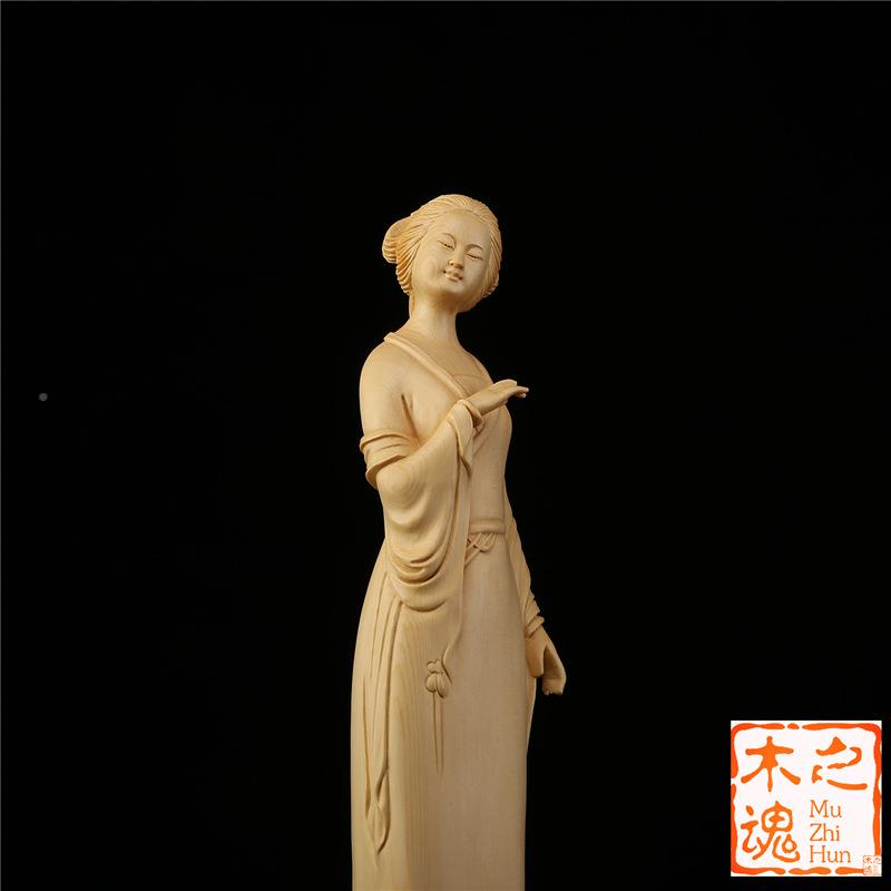 现代木雕窈窕淑女中家居客厅摆刻桧件装饰品江南美女人物工SOK艺