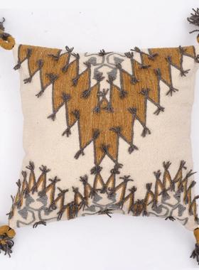 涂|麦田哥守22916望者摩洛抱风格手工编织羊毛枕印度进口简约靠图