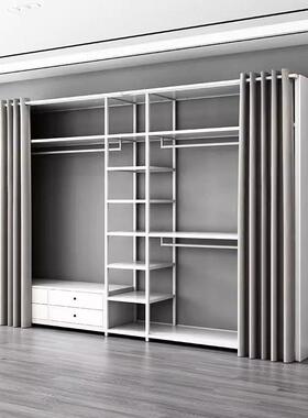 开放式金属衣柜自双由组落合简易衣帽间室轻奢72582衣帽架地卧挂