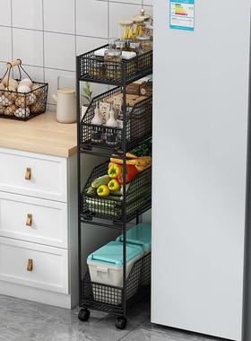 厨房夹置物架落地缝层超窄收纳架冰箱侧62551窄边缝隙柜车小推多