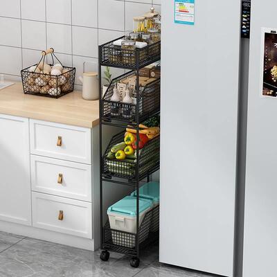 厨房夹置物架落地缝层超窄收纳架冰箱侧62551窄边缝隙柜车小推多