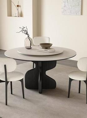 实复10256用古黑色古风木小户型圆桌家新款现桌代简约法式餐圆形