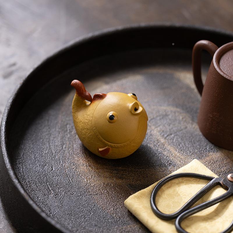 宜紫砂吐泡锦茶鲤小金鱼宠兴泡OZM摆件精品可养可爱线香插茶道小