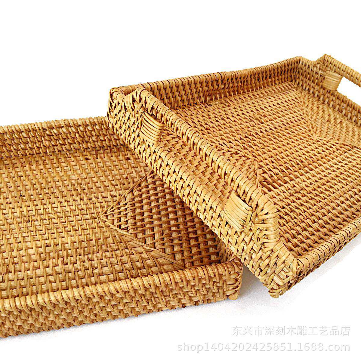 手编工藤编托包盘水果盘双耳藤篮编织早餐篮式日竹面筐点XSL心野