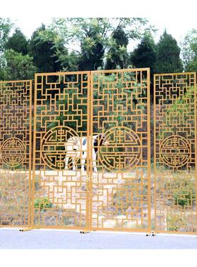 新款中式空婚庆铁ZVT道具喜艺屏风雕花镂背景盈门大型舞台装饰摆