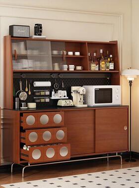 法式复柜古中古餐边一体式靠柜墙岩日板茶水高式收YQU纳储物柜多