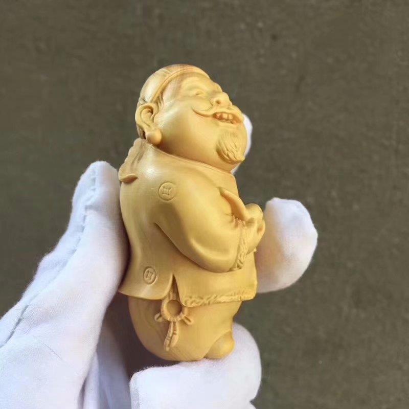 叶黄杨木雕手把人物地主件装小饰摆件实木把玩m-y820雕刻工财艺品