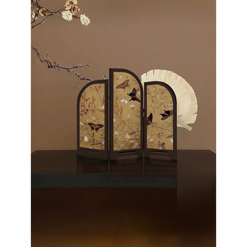 中古风墨竹小屏风桌面摆件新中式茶桌家居边柜斗柜装饰品复古摆画