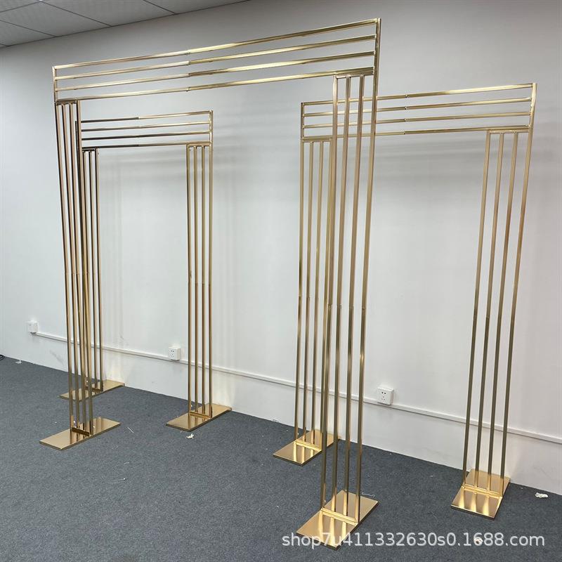 新款镀金15369形背架景婚庆风铁艺道具户外婚礼装饰方架子屏指示