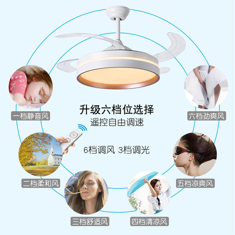 LED风扇灯扇叶家用客厅餐厅卧室带电扇一体吸顶LED灯吊扇灯智能