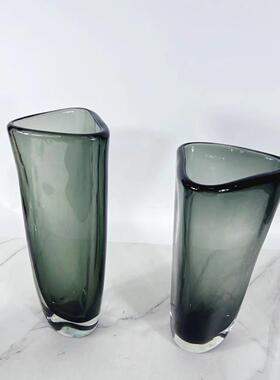 代简约灰色样厚重水晶玻璃三花瓶板房客LWM厅现别墅玄关角办公桌