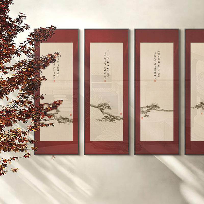 新中画式关客厅玄沙发酒店迎挂画客松多联组合中MDP堂壁竖版字画