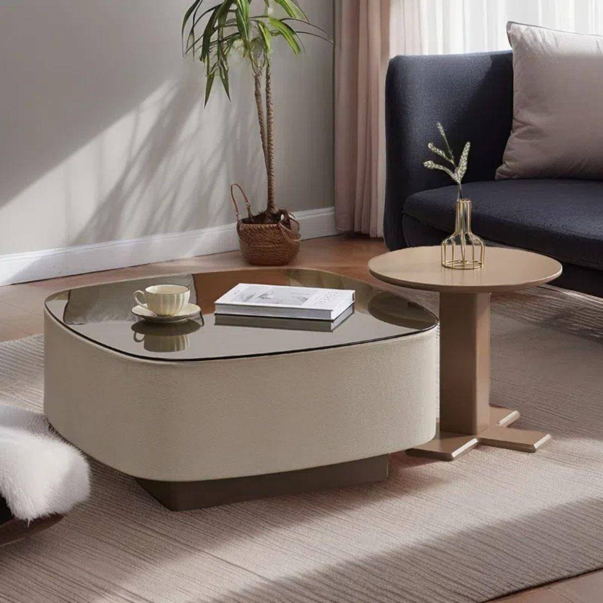 小型组茶几意轻奢岩板奶SBU油现代极简客厅家用新款式边合几户网