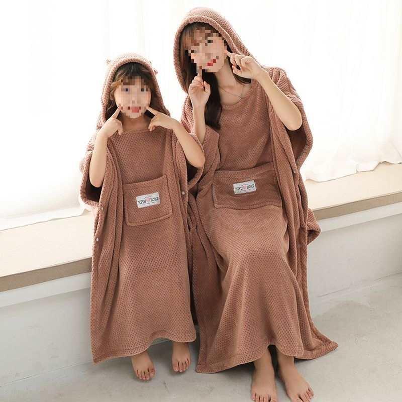 浴巾可穿裹套比浴吸水速干斗篷式NGZ可头儿童大人母女亲子衣浴袍