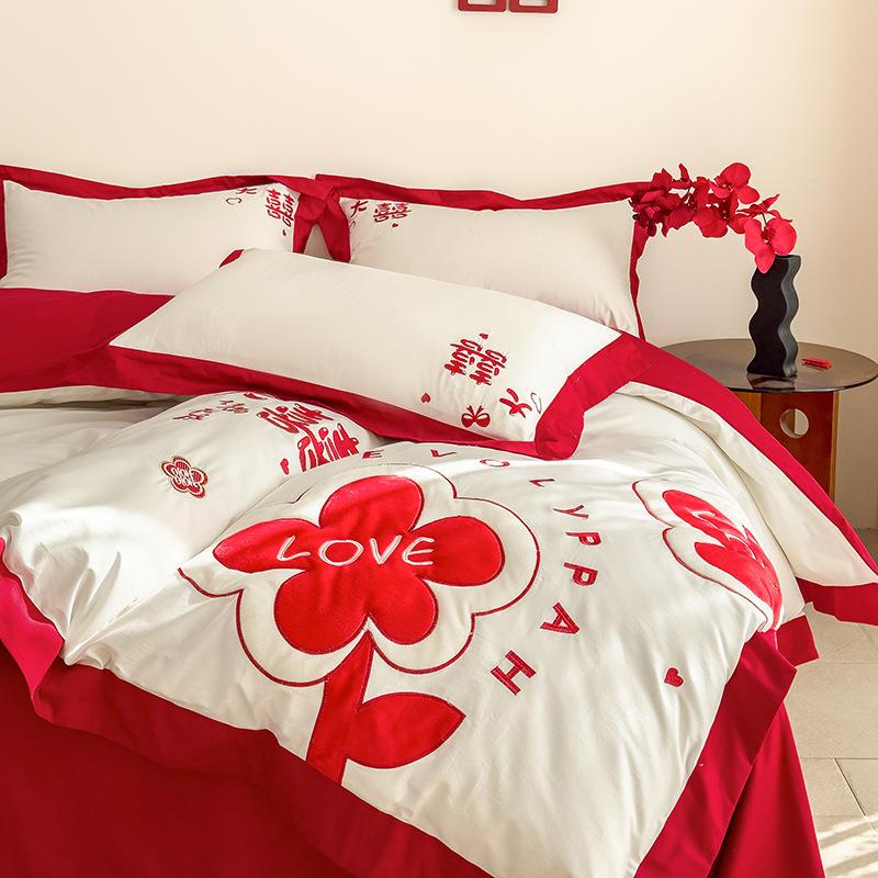 5025新款亲肤棉绣磨毛贴布婚庆四件套--My231love21.m床单款四件