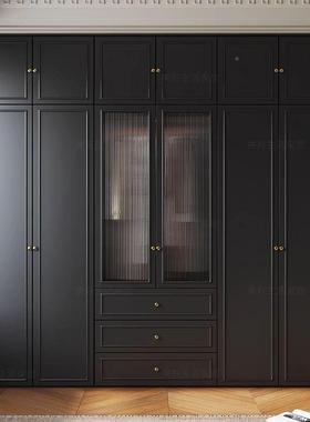 法式复古松风EN级欧实木颗板家用卧室组合衣柜小户型黑粒色425柜F