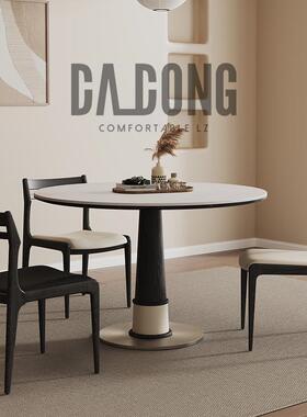 德利丰实木岩板桌圆桌法QJM式复古风圆餐家用形小厅户型饭桌餐厅