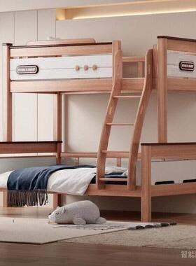 胡上桃木SIK实木儿童子母床下铺高低组合双层床榫白蜡木全卯爬步