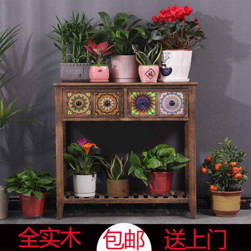 花架子室内家用阳台置物架木质简约花架客厅落地式走廊过道收纳柜