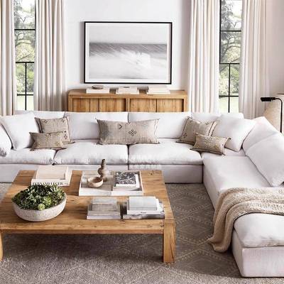 h家具美客式轻奢云发朵厅沙crloud组合比74044利时亚麻布艺羽绒沙