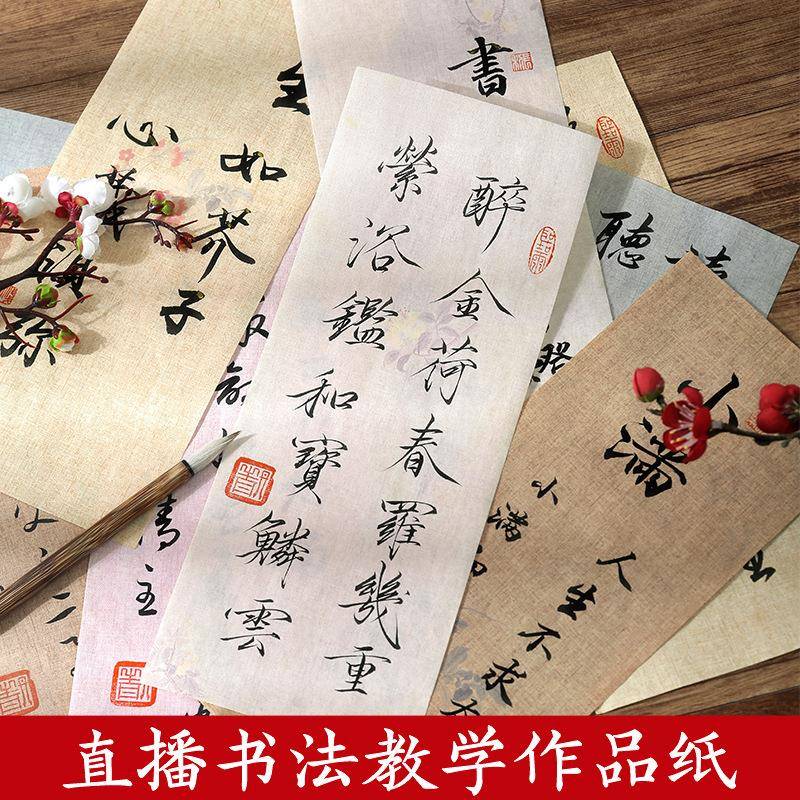 复古麻布四尺对开半生熟宣纸小楷毛笔字练习纸微喷焕彩笺作品纸